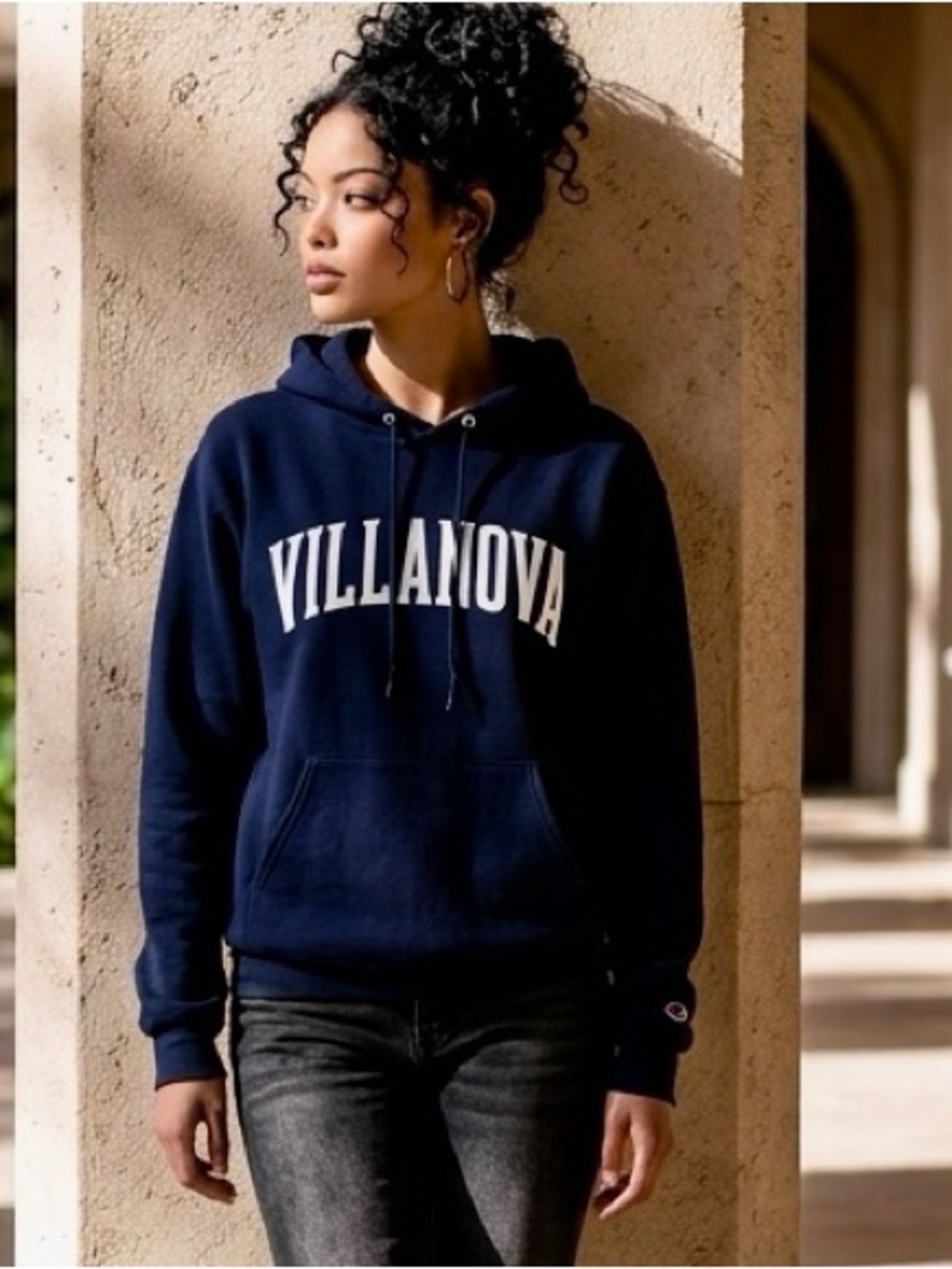 GC Champion Dark Blue Villanova Hoodie pocket in front.